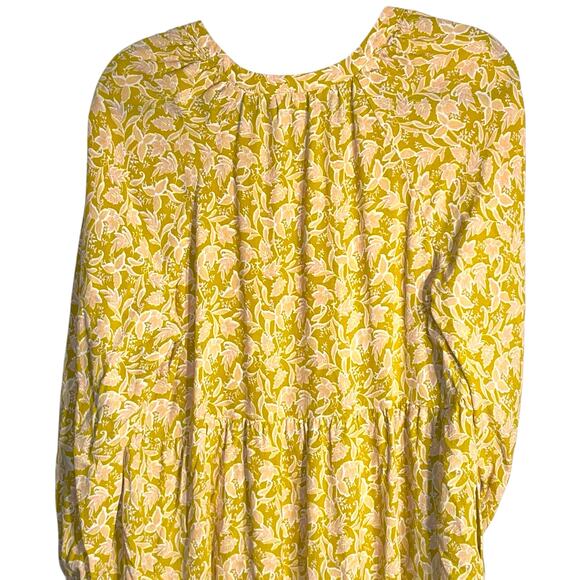 Boden Notch Tiered Floral Midi Dress Yellow Pink Print EcoVero US Size 10R - Picture 4 of 11